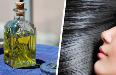 Cabelo suave e escuro com óleo de alecrim