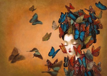 Mulher com borboletas sem amor