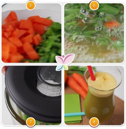 Passos do suco de cenoura, laranja e salsinha