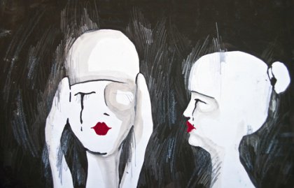 Desenho de mulheres tendo pensamentos tristes e chorando
