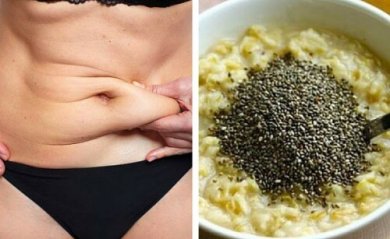 Café da manhã de aveia e sementes de chia para chapar a barriga