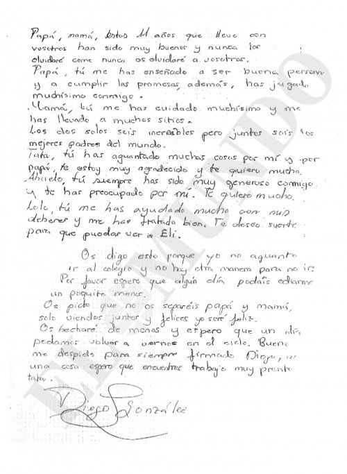 Carta de despedida de Diego