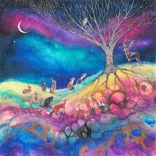 Animais no bosque colorido