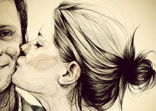 Mulher beijando homem