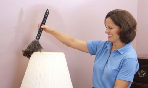 Mulher limpando lámpada para evitar mau cheiro