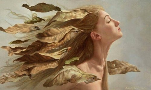 Mulher com folhas evitando dialogar