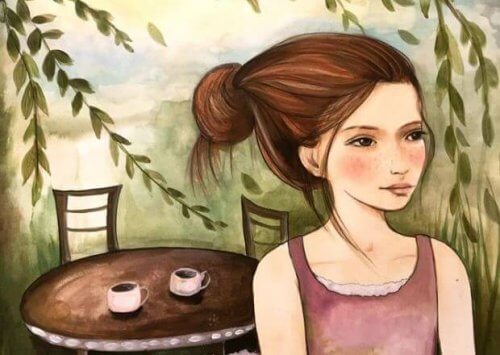 Mulher esperando o seu amor para tomar café