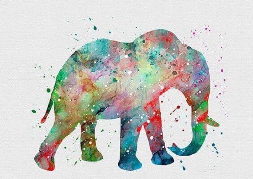Pintura de elefante afetada por cores