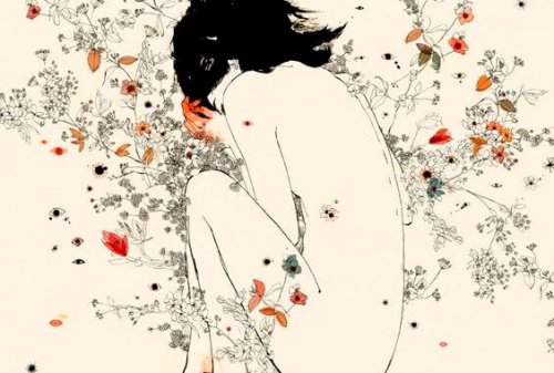Mulher envolta em flores