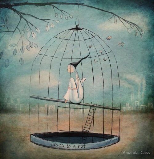 mulher presa negando a realidade