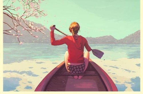 Mulher remando em barco para não se afetar pelos outros