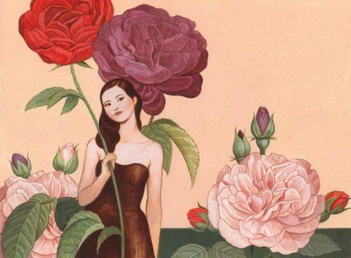 Mulher com flores resolvendo assuntos pendentes