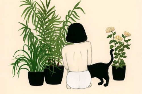 Mulher cuidando de plantas