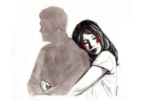 Mulher abraçando homem em seu relacionamento
