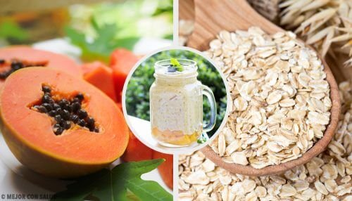 Vitamina de mamão, maçã e aveia para equilibrar o sistema digestivo