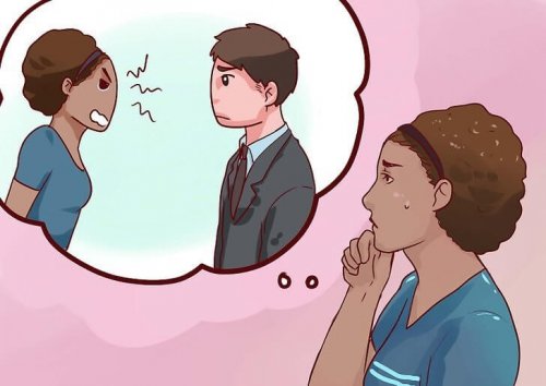 Mulher pensando em que devería ter pedido perdão