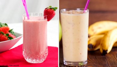 5 vitaminas com banana e morangos para o café da manhã