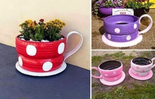 Pode usar um pneu velho para fazer vasos de plantas