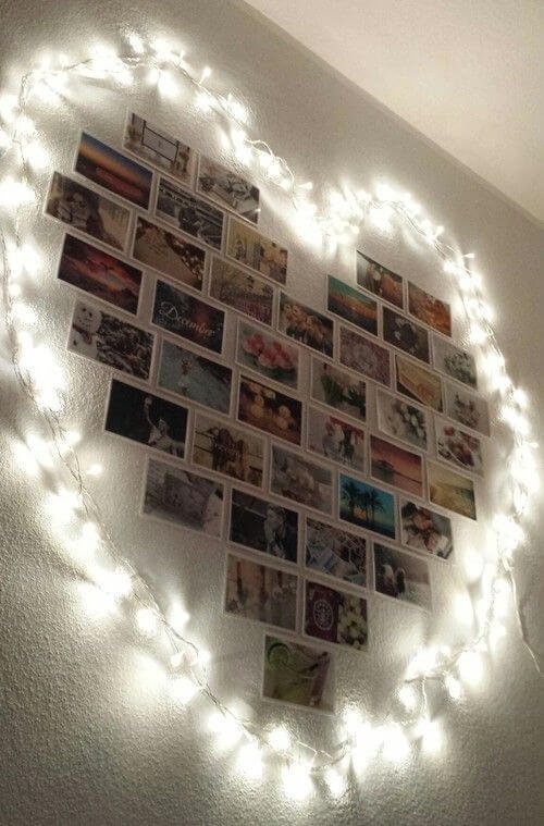 Decoração com fotos em forma de coração