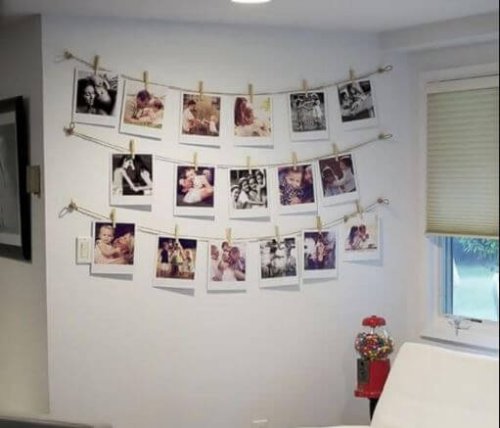 Decoração com fotos penduradas