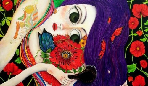Ilustração: mulher com flores