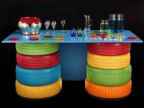 Pneus coloridos na decoração