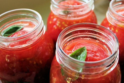 Frascos com tomate e manjericão