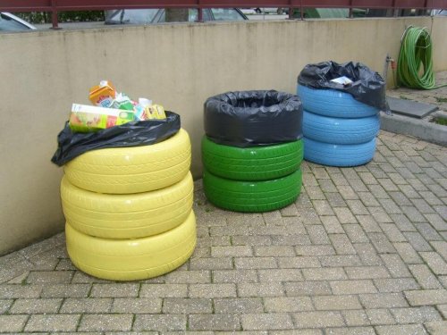 Usar pneus para fazer cestos reciclados