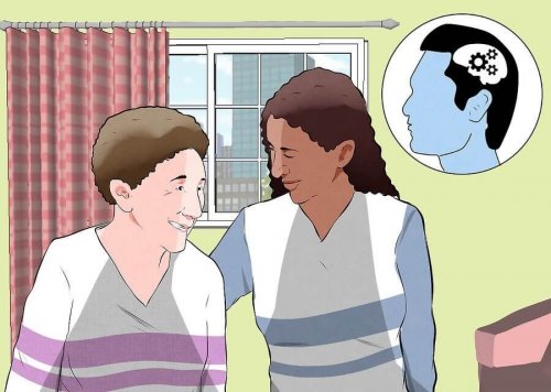 Cuidadora ajudando um paciente com Alzheimer