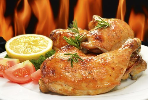 Frango assado com laranja e alecrim