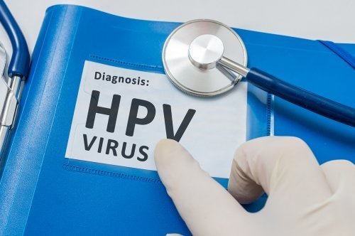 Cartaz com a inscrição "diagnóstico HPV"