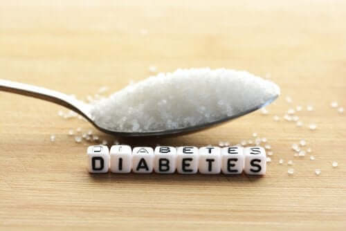 Colher de açúcar e a palavra "Diabetes"