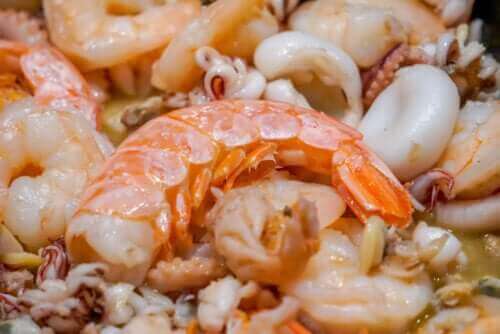 Frutos do mar e camarão