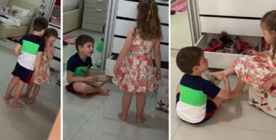 Menino de 5 anos viraliza após acalmar irmã de 3 durante birra