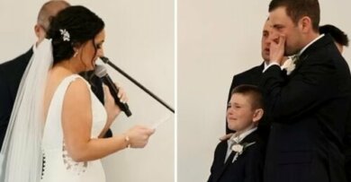 Ela incluiu seu enteado em seus votos de casamento, prometendo ser a melhor madrasta que ela pode ser