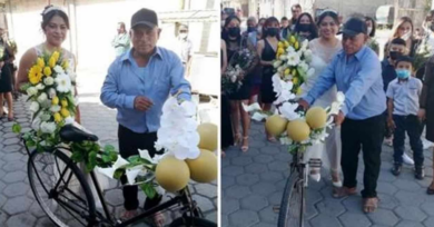 De bicicleta, pai leva filha à igreja no dia de seu casamento