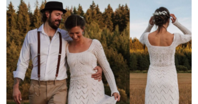 Mulher passa 200 horas tricotando o próprio vestido de noiva