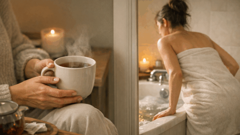 Chá quente ou banho morno: o que ajuda mais a desacelerar no fim do dia