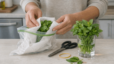 Guardar ervas frescas em papel ou num copo com água: o que dura melhor na rotina real