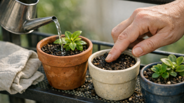 Como regar vasos pequenos sem alternar entre terra encharcada e folhas caídas