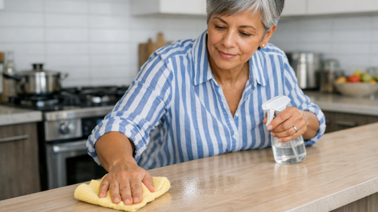O erro de borrifar produto em toda a superfície de uma vez e deixar a limpeza mais demorada
