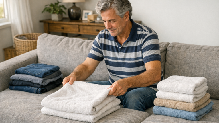 Como dobrar roupa recém-seca sem deixar a pilha virar trava no sofá