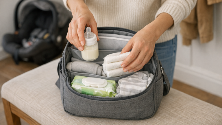 Como montar uma saída curta com bebê sem carregar a bolsa como se fosse passar o dia fora
