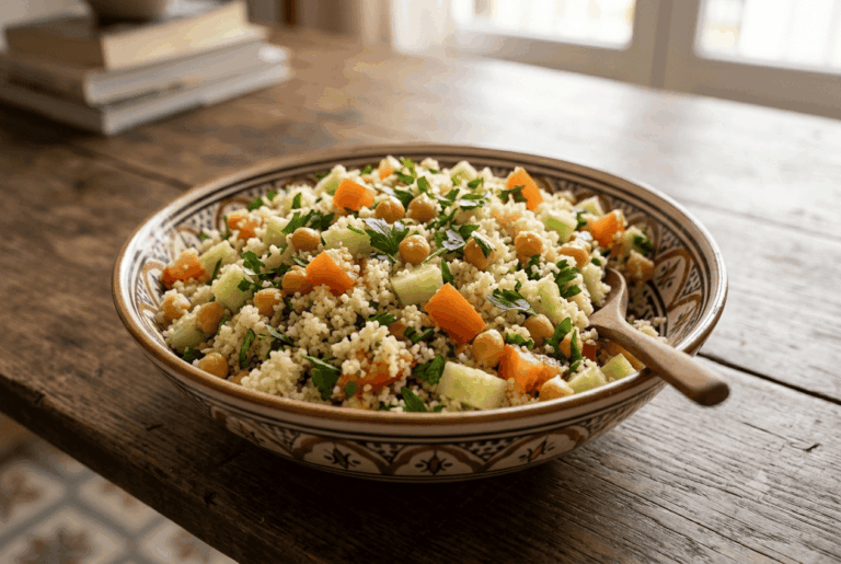 Frescor, cor e nutrientes em um clássico que nunca falha. Grão-de-bico tenro, pepino e tomate com um toque cítrico para um almoço leve que te transporta para o Mediterrâneo.