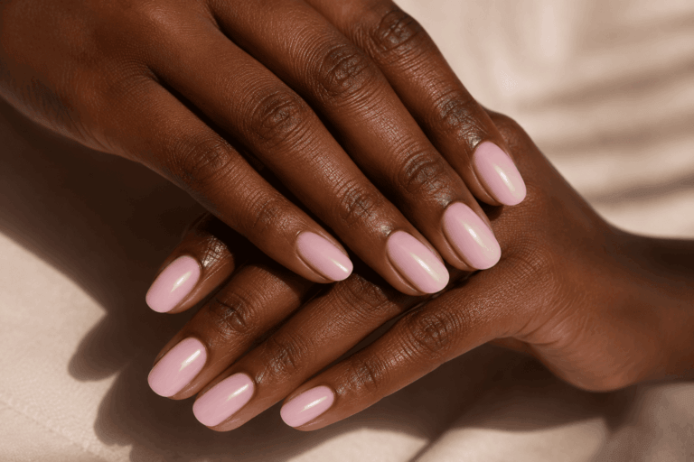 Cobertura suave com um brilho interno que evoca a textura de uma manicure recém-feita e polida.
