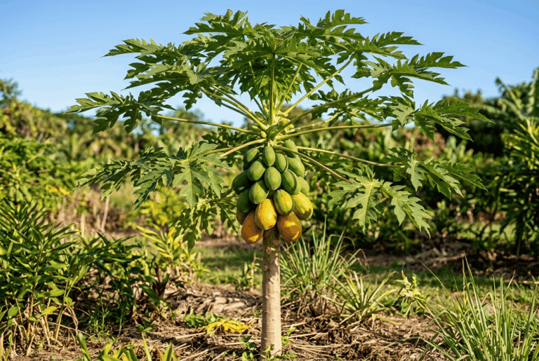 De crescimento rápido e alto rendimento, essa árvore produz frutos constantemente se receber sol pleno e boa irrigação.