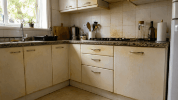 Gordura amarelada nas gavetas da cozinha. Como removê-la sem danificar a pintura?