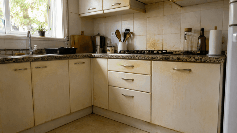 Gordura amarelada nas gavetas da cozinha. Como removê-la sem danificar a pintura?