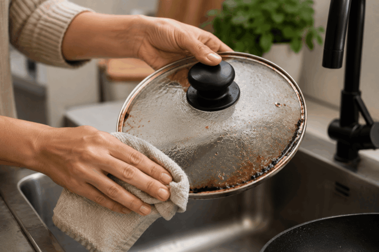 Tampas de frigideira com borda gordurosa: como limpar o aro e a saída de vapor?