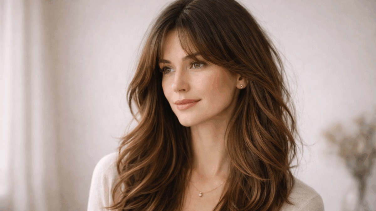 Cabello con capas y flequillo cortina